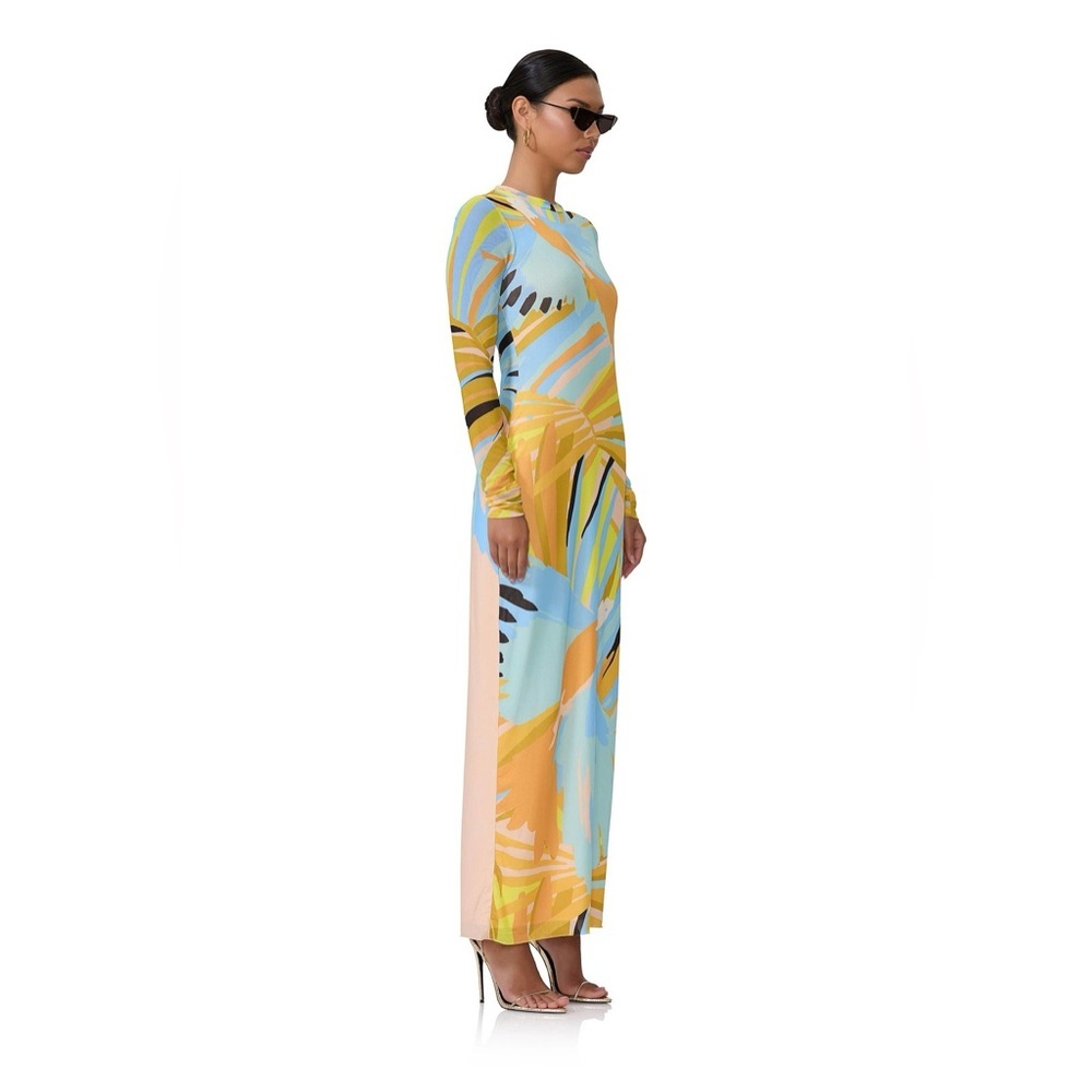 AFRM Didi Vibrant Blue and Yellow Long Sleeve Dress - Picture 3 of 10